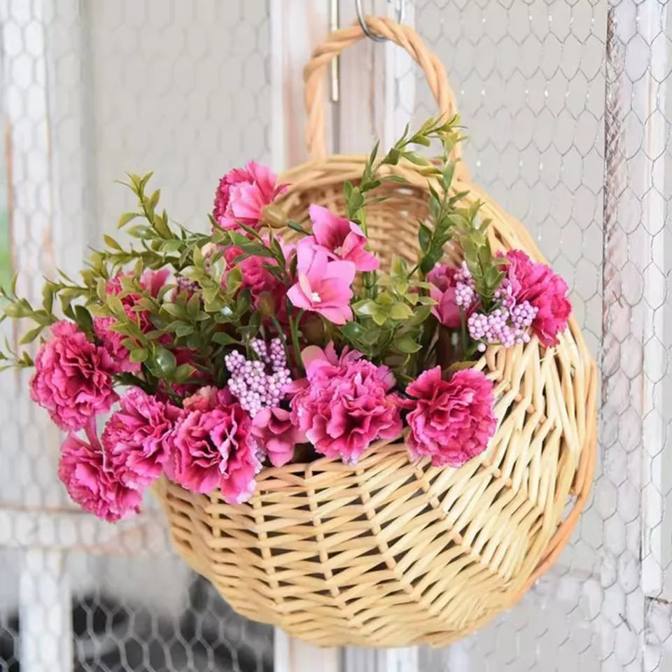 Woven Rattan Wall Basket for Plants Indoor Outdoor Hanging Pot Holder Natural Fiber Planter for Living Room Balcony Patio Garden Decor Boho