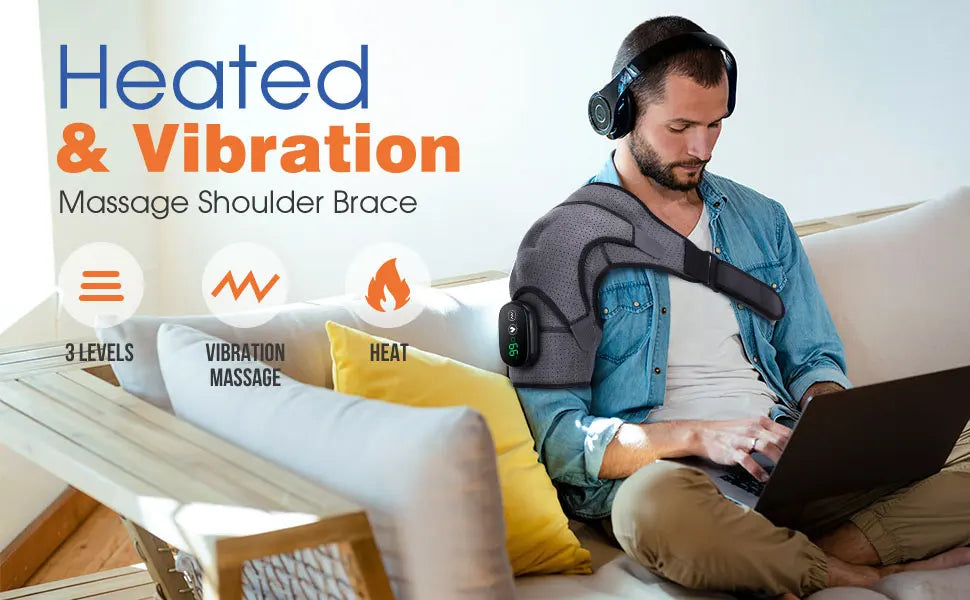 Electric Heating Pad for Shoulder with Vibration, Cordless Heating Pad with Adjustable Heat, Heated Shoulder Brace