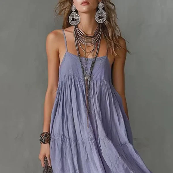 SUMMERFLOW – Sleeveless Strap Dress with Loose Boho Elegance