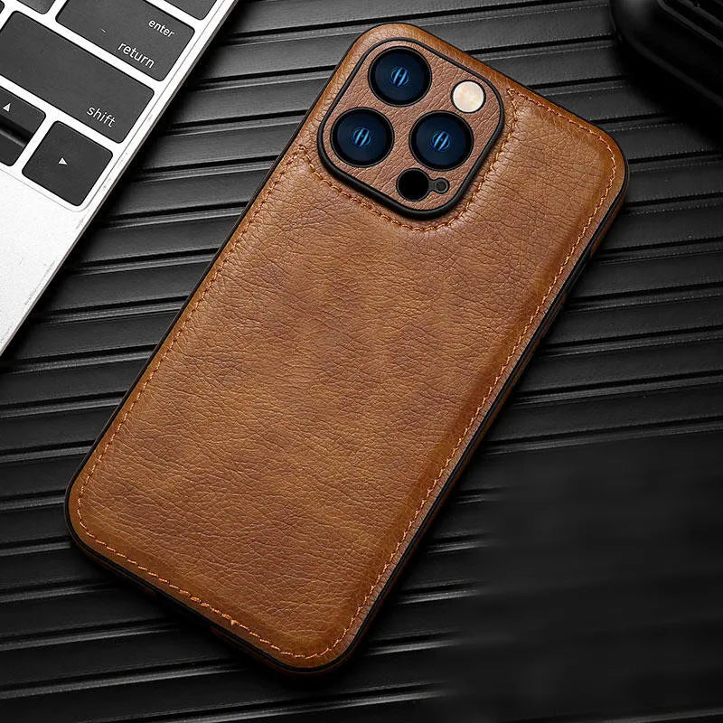 Leather Phone Cases Genuine Leather Shockproof, iPhone 16 Case Drop Resistant with Soft Grip, iPhone 15 Case, Protective iPhone Case