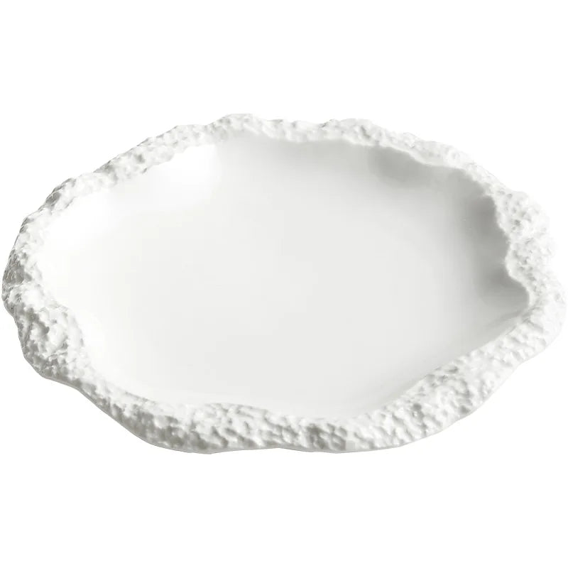 Ceramic Dinner Plate with Textured Rock Edge Design for Kitchen & Dining Room Tables 8-11 inch Natural Tableware