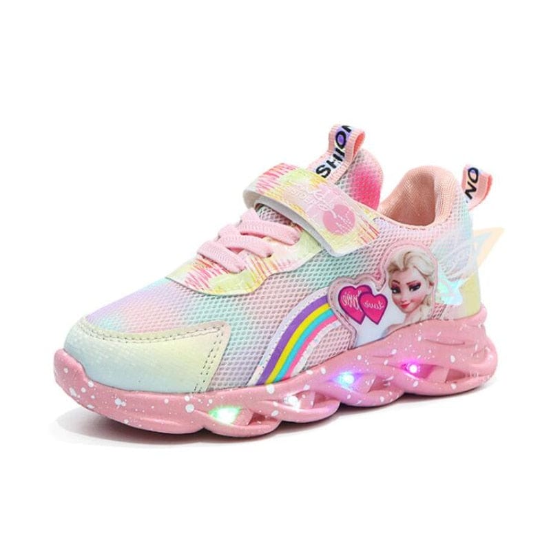 Girls Light-Up Sneakers with Rainbow Glitter and LED Soles for School, Play, and Active Wear