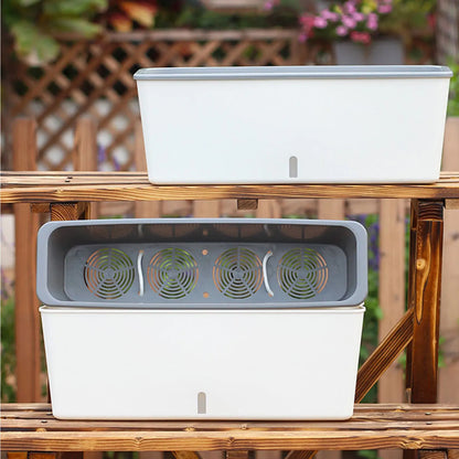 Rectangular Self-Watering Planter with Water Indicator 17 in Long for Herbs Flowers Succulents Kitchen Windowsill Balcony Indoor Outdoor