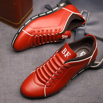 Men's Low-Top Lace-Up Sneakers PU Leather Casual Athletic Shoes Flat Rubber Sole for Everyday Work Gym Tennis