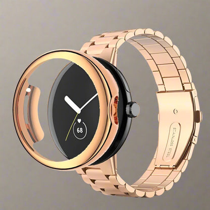 Metal Bracelet Watch Band with Protective Case for Pixel Watch – 41mm & 45mm Compatible Stainless Steel Strap Kit