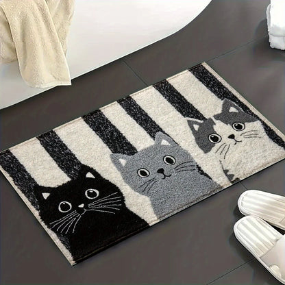 PVC Cat Floor Mat Non-Slip 24x35 Inch Striped Entry Rug for Hallway Bedroom Kitchen Foyer Mudroom Patio Door Indoor Outdoor Use
