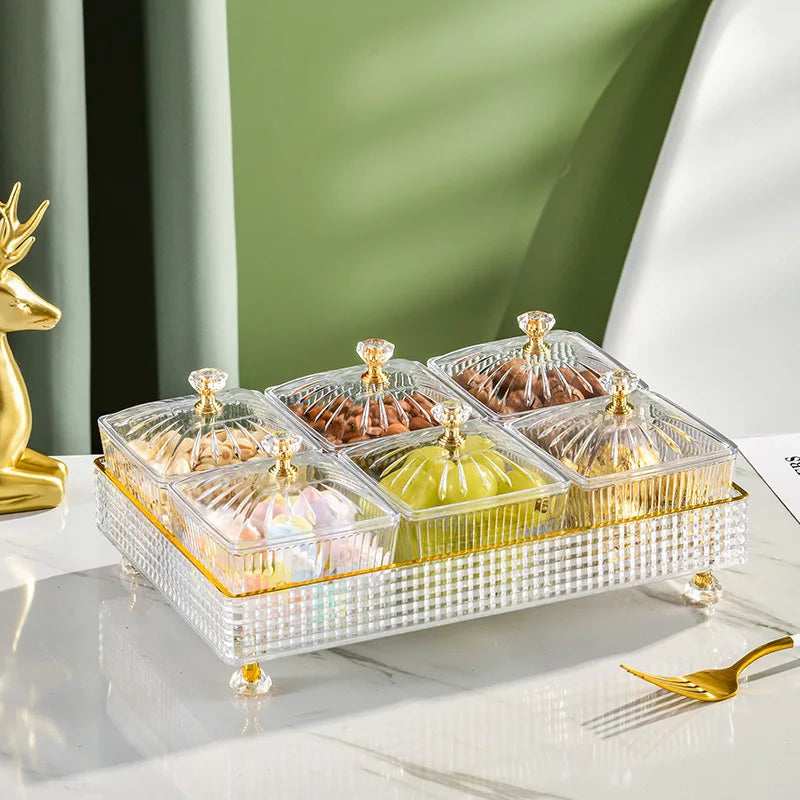 Rotating Serving Tray with Compartments for Appetizers Candy Nuts Dry Fruit Entertaining Parties Hosting Guests Kitchen Organization Table C