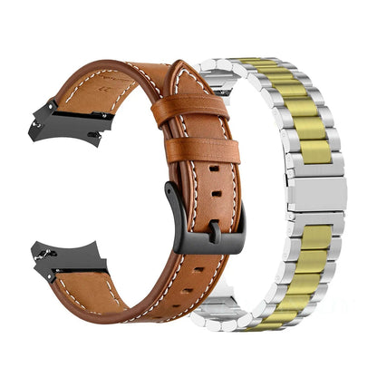 Leather & Steel Smartwatch Strap for Galaxy Watch 5 – Adjustable Wristband in Multiple Finishes