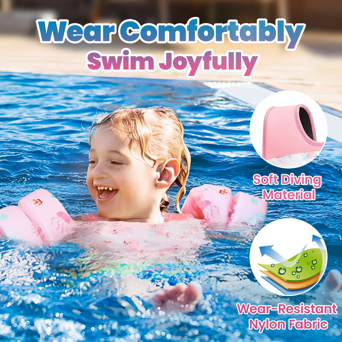 Gilet de sauvetage en mousse pour enfants avec brassards et sifflet de sécurité | Soutien confortable pour la natation et le kayak
