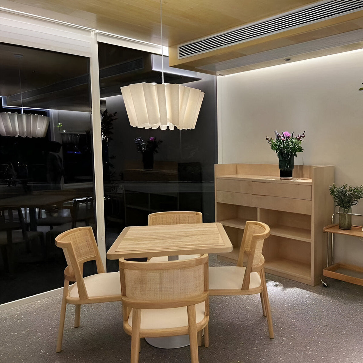 Pleated Fabric Shade Hanging Ceiling Lamp 16 in Warm Cream for Dining Room Kitchen Island Scandinavian Japanese Modern Minimalist Ambient Li