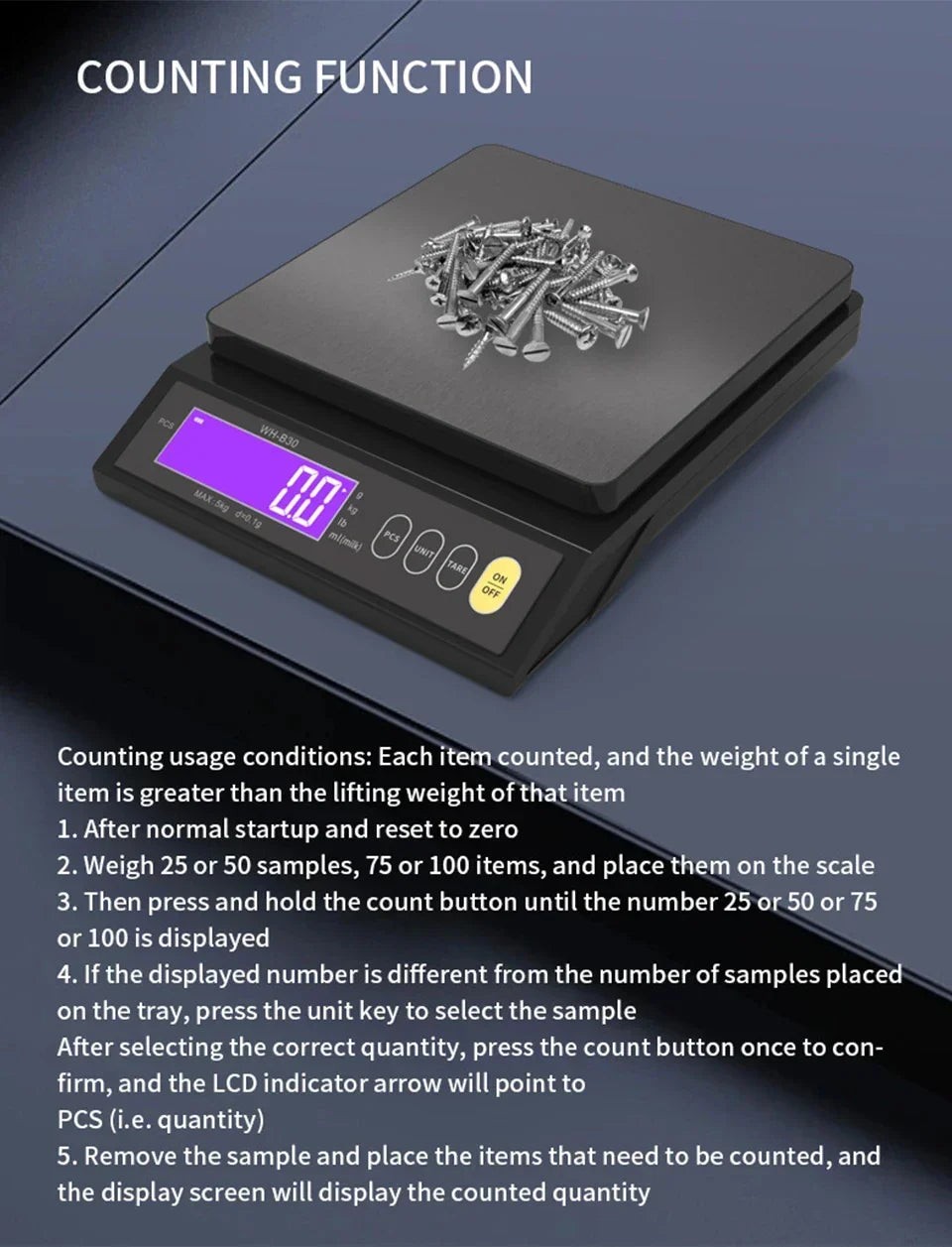 Balance de cuisine numérique étanche – Capacité de 5 kg / 1 g ou 10 kg / 1 g, balance culinaire rechargeable à écran LCD pour la préparation des repas, la pâtisserie et le contrôle des portions