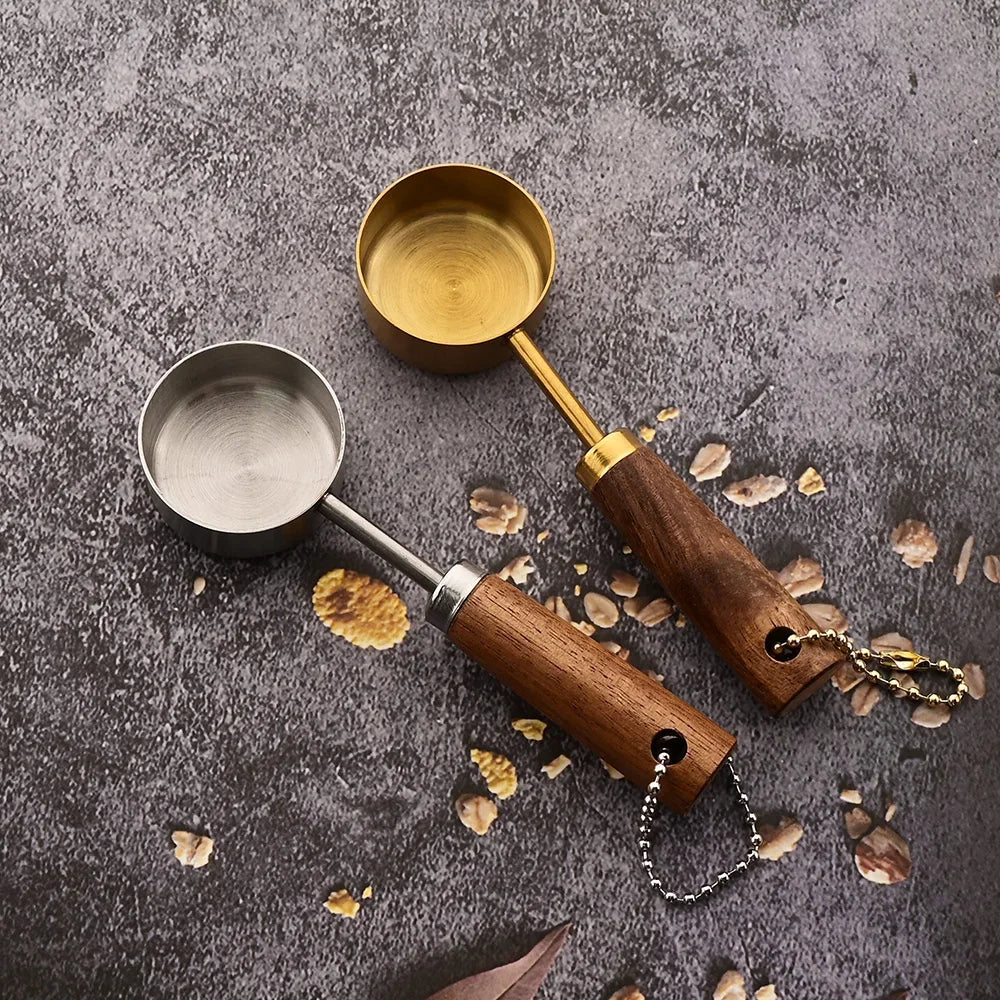 8-Piece Nesting Kitchen Measuring Spoons with Wood Handles Stainless Steel Cooking Baking Tools Set
