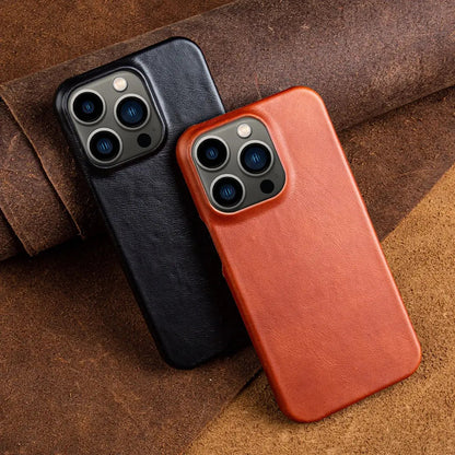 Handcrafted Full-Grain Cowhide iPhone Case – Shock-Absorbing Edge Protection with Raised Camera Lip and Port Precision