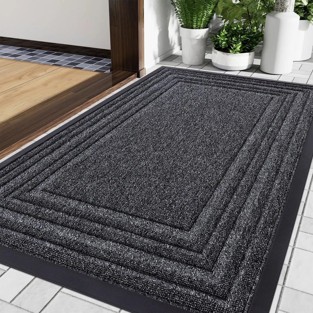 Rubber Entry Mat Slip-Resistant Low Profile for Front Door Back Door Patio Garage Hallway Mud Scraper Floor Protection