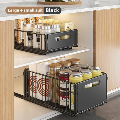 Organisateur de placard coulissant, étagère sur rails en acier, plateau de 38 cm de profondeur pour épices ou garde-manger, rangement de cuisine, noir