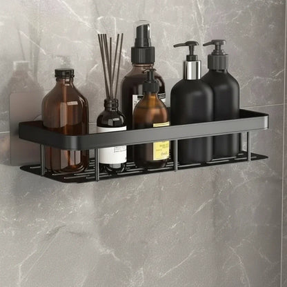 Organisateur de douche d'angle adhésif à montage mural – Étagère de rangement étanche sans perçage pour salle de bain, toilettes et lavabo – ABS et acier en noir ou argent