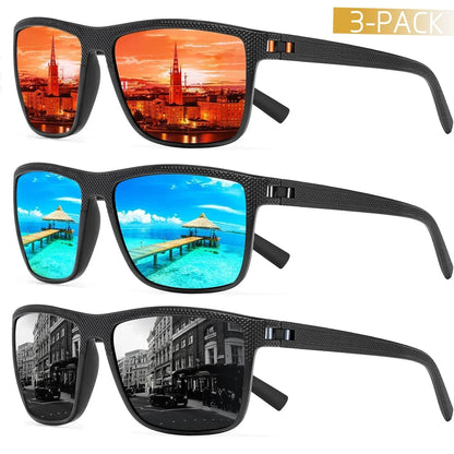 Polarized Sunglasses 3-Piece Set for Men & Women Outdoor Sports Driving UV400 Protection Lightweight Frames