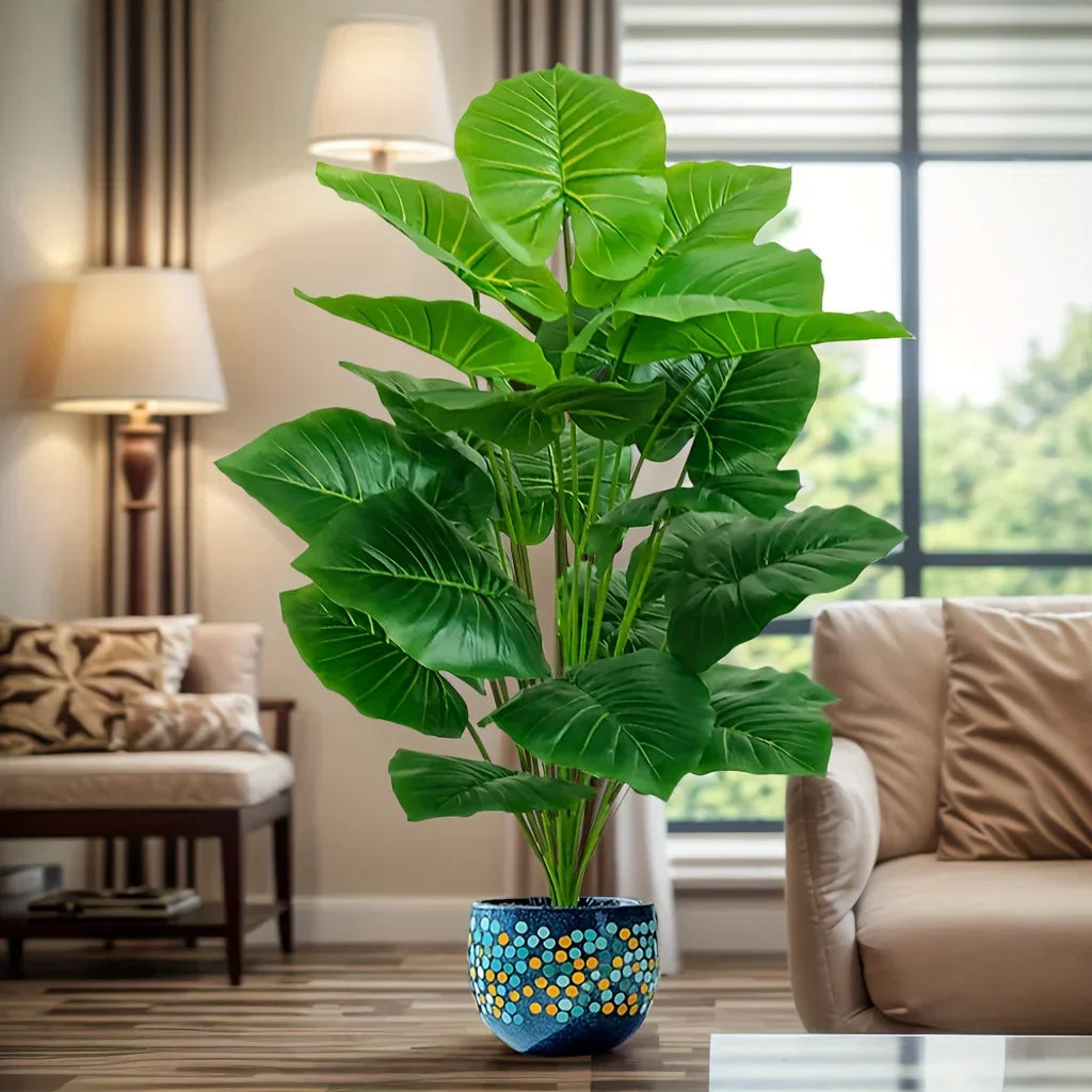 Faux Tropical Floor Plant 39 Inch Tall with 18 Wide Leaves for Living Room Entryway Patio Corner No Water Needed