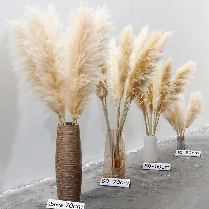 Faux Pampas Grass Stems Natural Beige 10-Pack Boho Decor for Living Room Bedroom Wedding Events Fluffy Reed Bundle Centerpiece