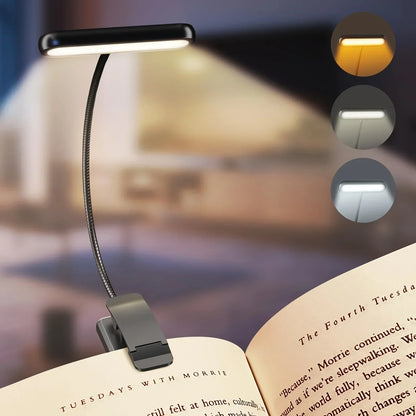 Rechargeable LED Reading Light with Clip and Gooseneck – 3 Color Modes, Dimmable, USB Powered Book Light for Bed, Desk, Travel