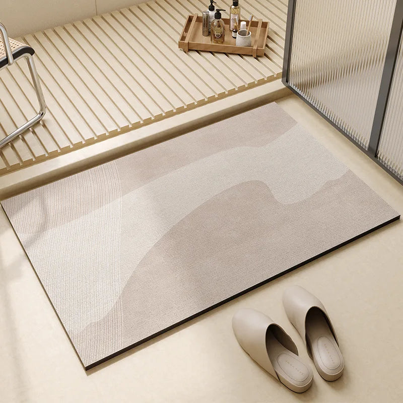 Bathroom Floor Mat Fast-Drying Non-Slip Rubber Base Soft Fleece 3mm Thin for Shower Tub Sink Beige Gray