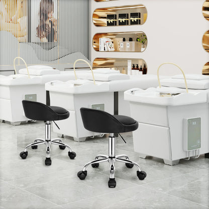 Chaise de bureau rembourrée à roulettes, hauteur réglable de 21 à 26 pouces, siège pivotant compact pour coiffeuse, salon, espace de travail, studio et bureau à domicile
