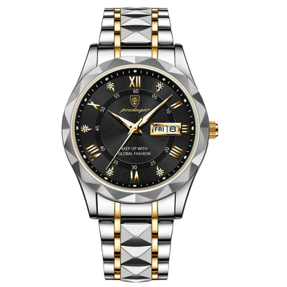 Stainless Steel Men's Watch with Luminous Dial & Date Display