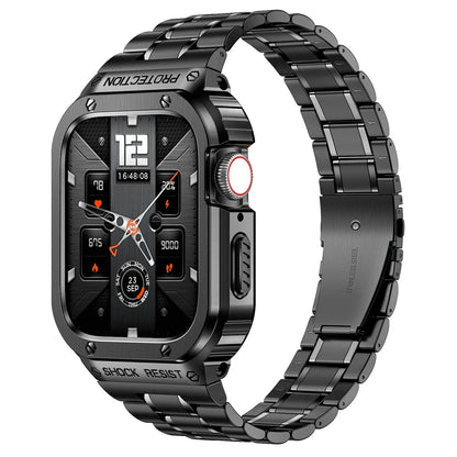 Metal Band and Bumper Case Bundle for Apple Watch 44mm 45mm Series – Shock-Absorbing Frame with Coordinated Strap in Black Silver Gold