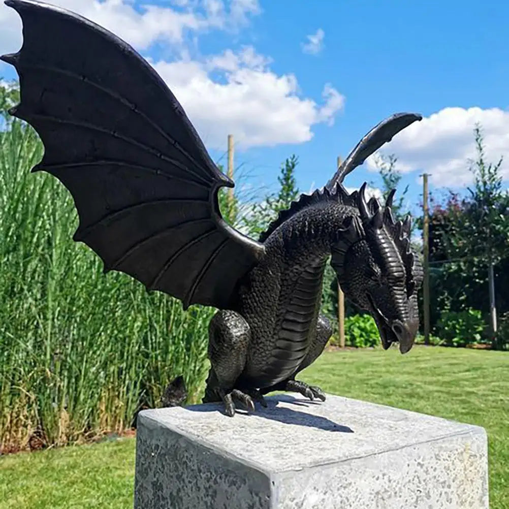 Mythical Dragon Water Spout Statue 14 Inch Resin Fantasy Sculpture for Outdoor Ponds Patios Yard Decor Garden Ornament
