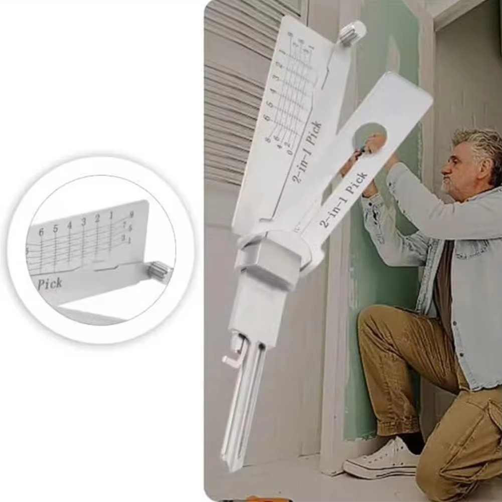 Locksmith Dual-Function Decoder and Pick Tool Stainless Steel Hook for Pin Tumbler Entry Work Professional Technician Key Reading Instrument