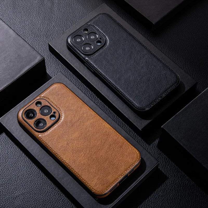 Leather Phone Cases Genuine Leather Shockproof, iPhone 16 Case Drop Resistant with Soft Grip, iPhone 15 Case, Protective iPhone Case