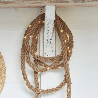 Rustic Hemp Rope LED String Lights Warm White Battery Powered Decorative Lighting for Living Room Bedroom Patio Garden Party Wedding