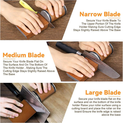 Manual Blade Honing System with Diamond and Ceramic Rollers for Chef Knives, Hunting Blades & Outdoor Tools – Dual-Angle Magnetic Guide – 10