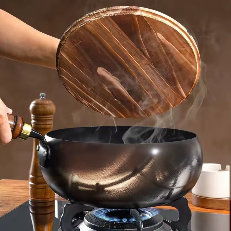Heavy-Duty Iron Skillet Pan 12 in Diameter for High-Heat Cooking & Searing Asian Dishes on Gas Induction Stovetops