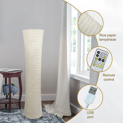 42-Inch Tall Standing Lamp with Paper Lantern Shade White for Bedroom Corner Reading Light Adjustable Color Temperature Remote Control Minim