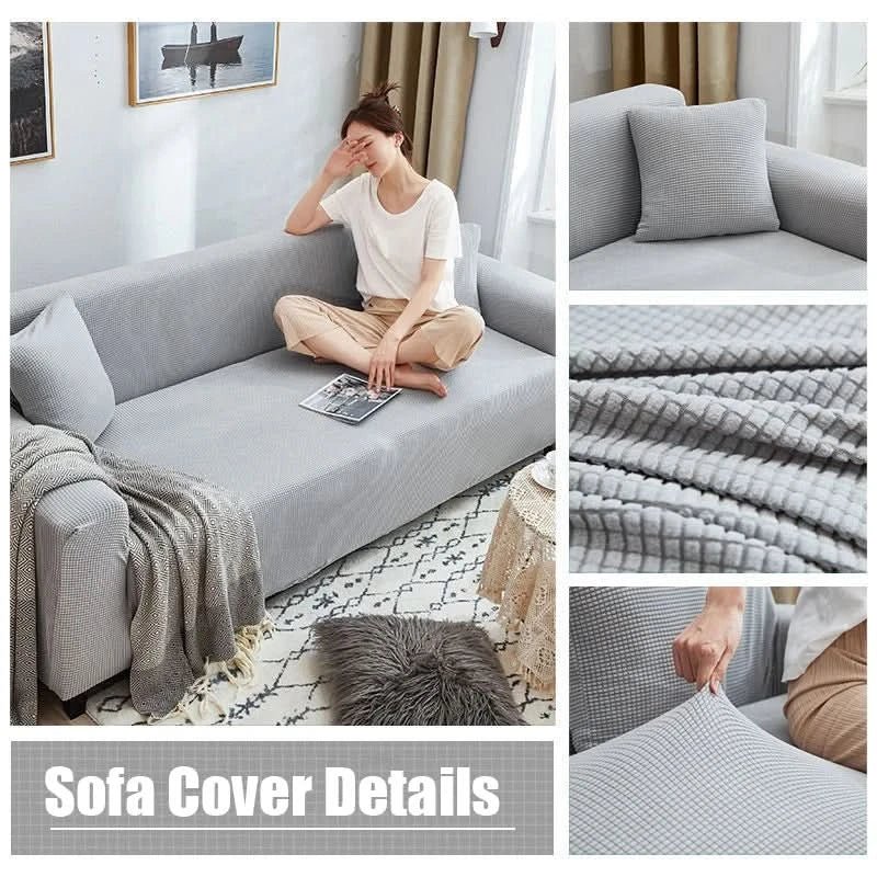 Stretch Sofa Cover Non-Slip Ribbed Jacquard Couch Slipcover Protector for Living Room