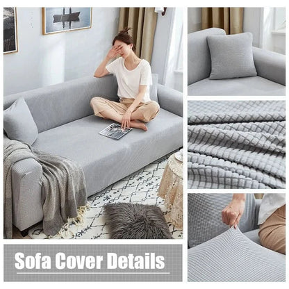 Stretch Sofa Cover Non-Slip Ribbed Jacquard Couch Slipcover Protector for Living Room