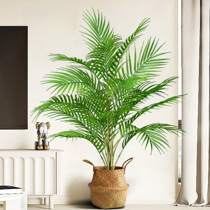 Faux Palm Tree Plastic Indoor Outdoor Decor 35 Inch Green Floor Plant Home Office Patio Living Room Balcony Entryway