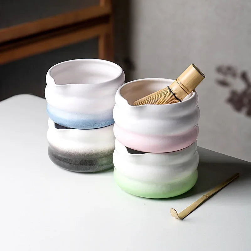 Service de bol à matcha en céramique avec bec verseur | Design élégant pour cérémonies du thé
