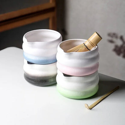 Service de bol à matcha en céramique avec bec verseur | Design élégant pour cérémonies du thé