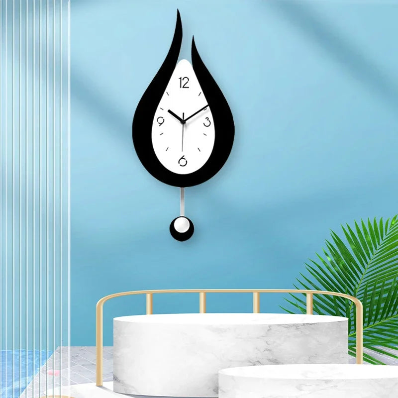 Silent Pendulum Wall Clock – Teardrop Acrylic Design for Living Room, Bedroom & Office