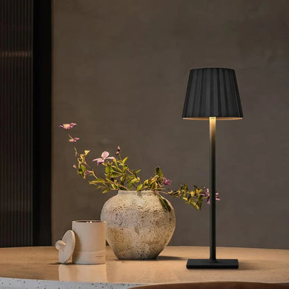 Cordless Rechargeable Table Lamp with Pleated Shade & Touch Dimmer – Classic LED Bedside Light for Bedroom Living Room