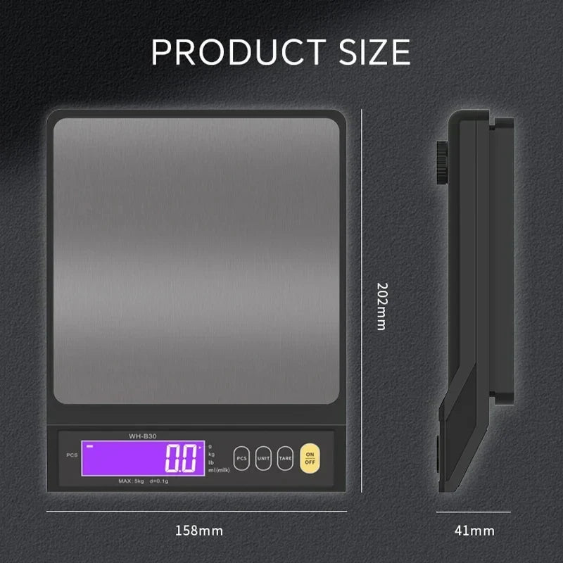 Balance de cuisine numérique étanche – Capacité de 5 kg / 1 g ou 10 kg / 1 g, balance culinaire rechargeable à écran LCD pour la préparation des repas, la pâtisserie et le contrôle des portions