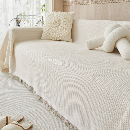 Jeté de canapé texturé en coton et polyester 180x260 cm pour protection de canapé, lit ou fauteuil, décoration intérieure neutre et superposable, housse lavable