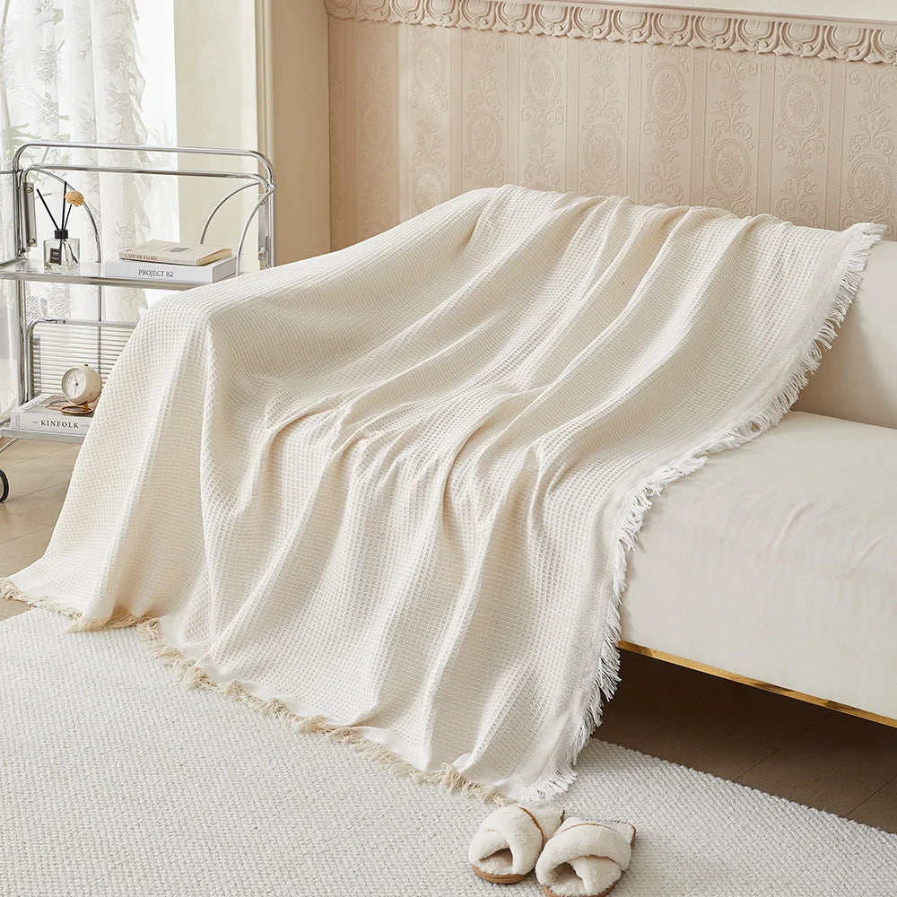 Jeté de canapé texturé en coton et polyester 180x260 cm pour protection de canapé, lit ou fauteuil, décoration intérieure neutre et superposable, housse lavable
