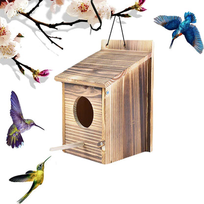 Wooden Bird Nest Box 8.7 in with Side Access Door for Outdoor Hanging Garden Backyard Patio Wildlife Habitat Natural Wood Shelter for Small