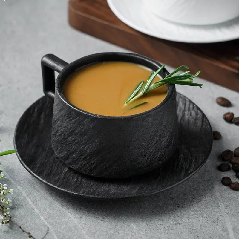 Glazed Porcelain Cup and Saucer Set for Tea Coffee Hot Chocolate Kitchen Dining Home Office Breakfast Drink Ware Modern Tableware