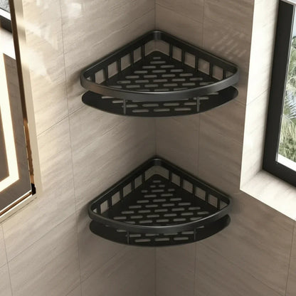 Organisateur de douche d'angle adhésif à montage mural – Étagère de rangement étanche sans perçage pour salle de bain, toilettes et lavabo – ABS et acier en noir ou argent