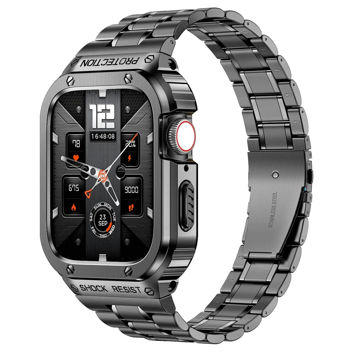 Metal Band and Bumper Case Bundle for Apple Watch 44mm 45mm Series – Shock-Absorbing Frame with Coordinated Strap in Black Silver Gold