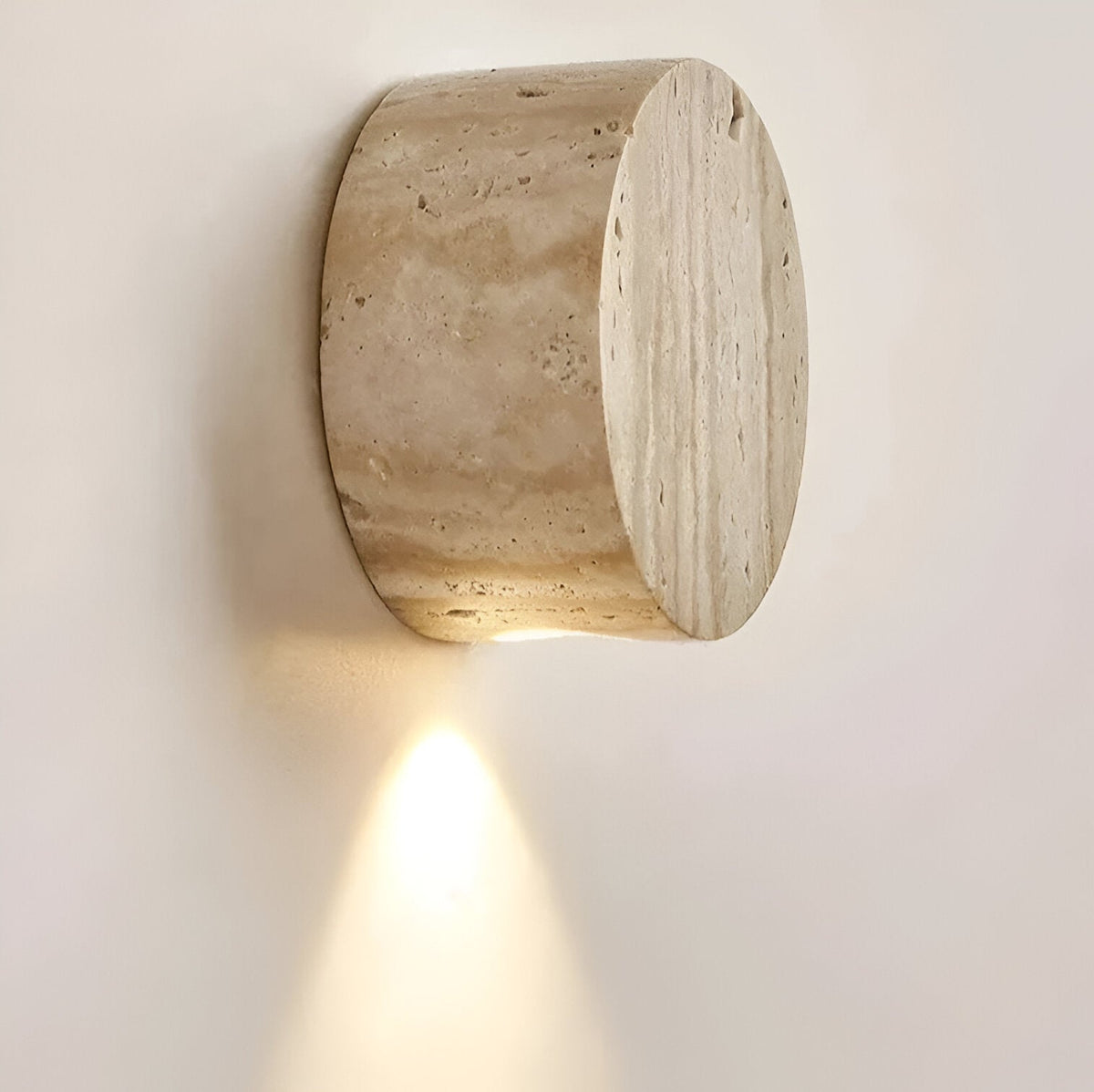 Travertine Stone Wall Sconce Round Frosted Glass Up Down Light Fixture 4 Inch Natural Stone Ambient Lighting Bedroom Hallway Entryway Bathro